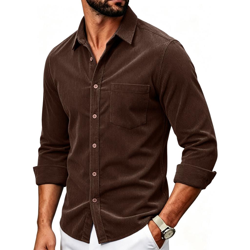Men's Corduroy Long Sleeve Work Shirt Jacket for Fall Winter Casual Outerwear