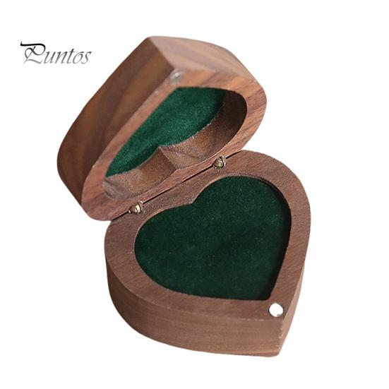 Ring Storage Box Jewelry Heart-Shaped Walnut Wood with Engagement Velvet Padding Smooth Polished Surface Weddings Proposals Case Multi-purpose