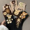 Herbst/Winter Damen Plüsch Bär & Blume Mittellange Socken - Trendig, Niedlich, Kaffee & Schwarz.