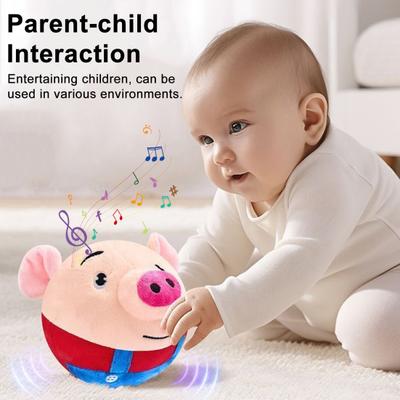 Active Moving Pet Plush Toy Interactive Pet Bouncing Ball Washable Cartoon Squeaky Pig Dog Toy for Dogs Puppies Anxiety Relief And Exercise