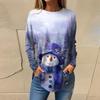 Tee Shirts For Women Casual Round Neck Long Sleeve Shirts Christmas Printing Top Pullover