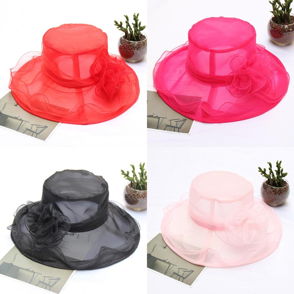 Summer Sun Hat For Women With Large Brim And Flower Decor Made From Eukran Organza