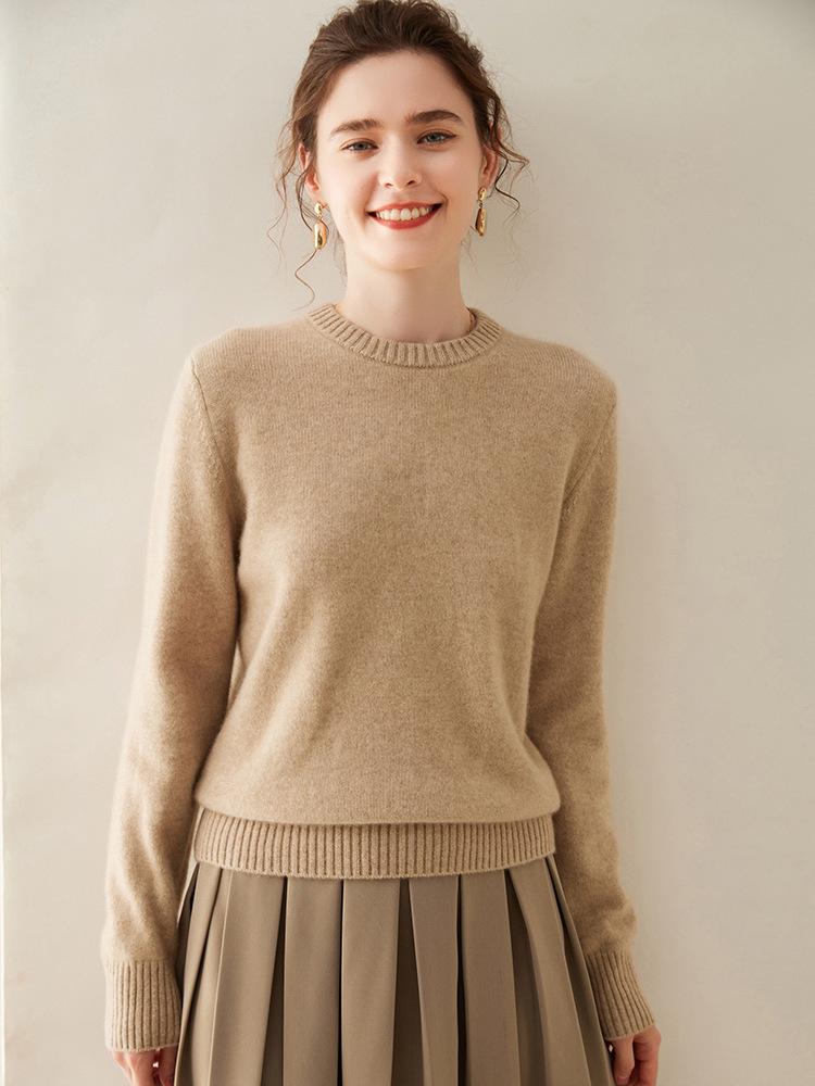 Women's Classic Round Neck Cashmere Sweater - Thickened Autumn/Winter Loose Knitwear Base Layer