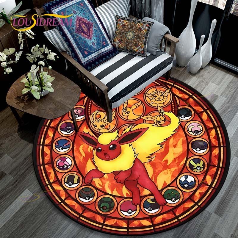 Oturma odası halısı Pikachu Karikatür Pokemon 3D Yuvarlak Paspaslar Sehpa Ev Çocuklar Zemin Halı Kaplama Kaymaz Alan Kilim
