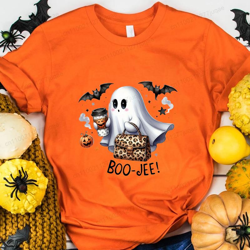 Женская милая футболка с графическим принтом Boo на Хэллоуин для женщин и девушек, с коротким рукавом, с круглым вырезом, повседневный топ для лета, женская футболка, одежда S