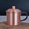 Handcrafted Pure Copper Beer Coffee Mug With lid Weave Handle Thickened Polishing 250 ml Breakfast Couples Gift Cup Drinkware