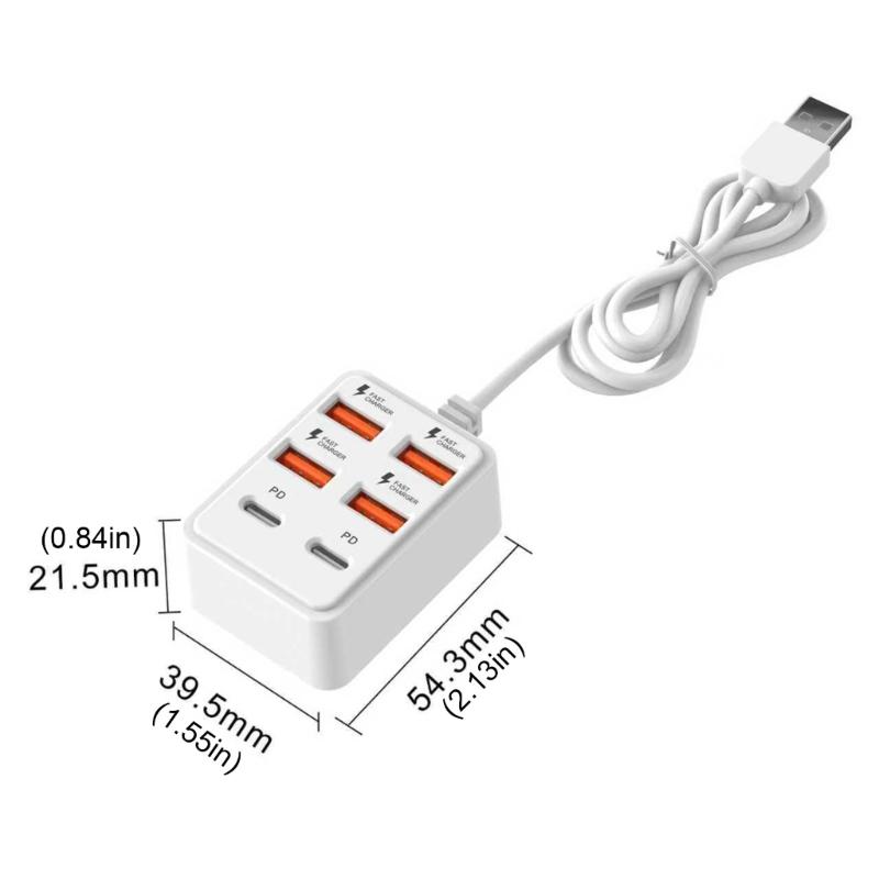 4/6 Port USB Charging Adapter Splitter With Data Transfer And Power Delivery For Phones Tablets Laptops