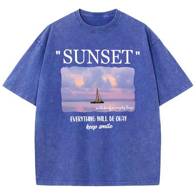 Tramonto Andrà Tutto Bene Sorridi T-Shirt Donna Moda Estiva Manica Corta Moda Abbigliamento Cool Morbide Magliette Larghe