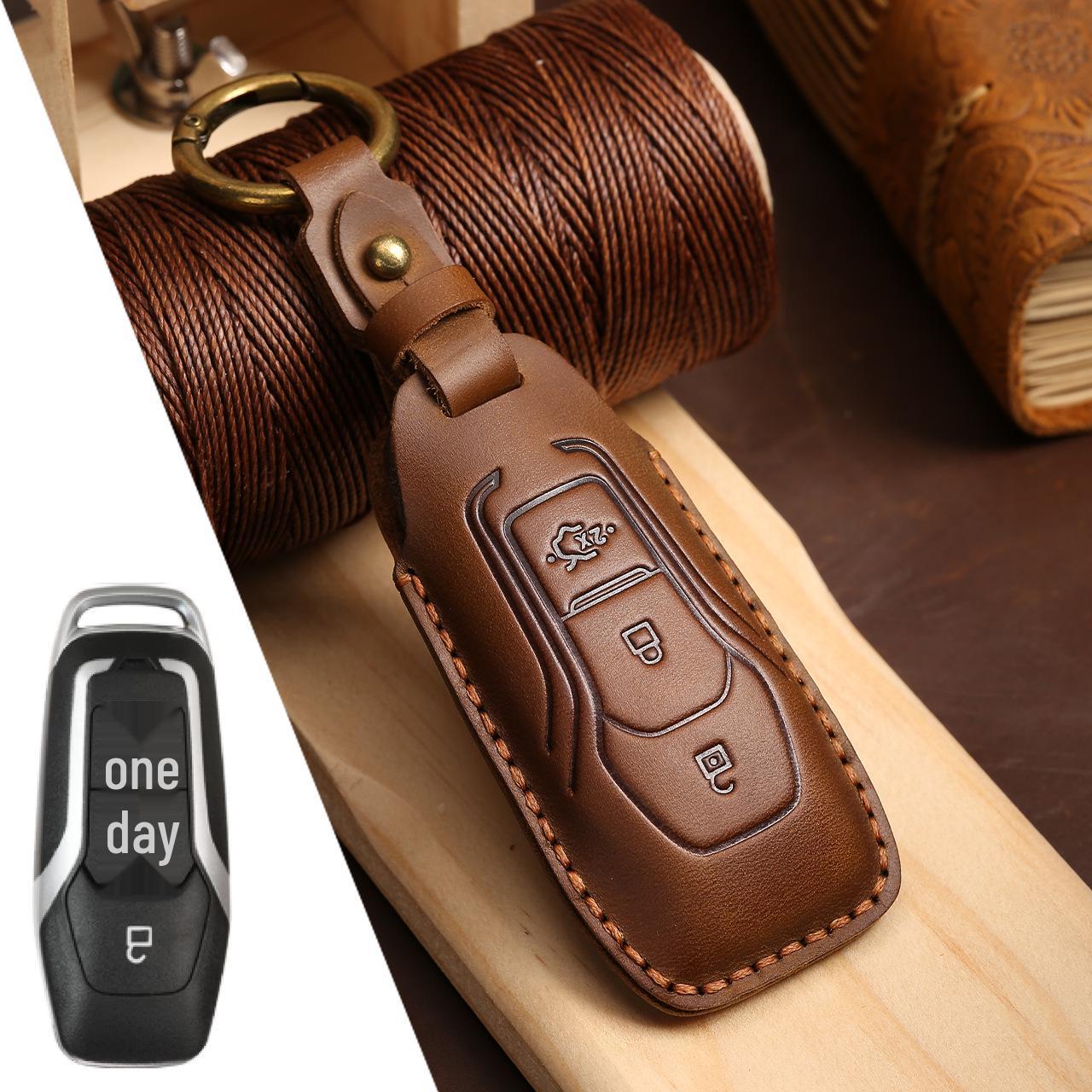 

Premium Crazy Horse Leather Key Case for Ford – Full Wrap Protection & Buckle коричневый