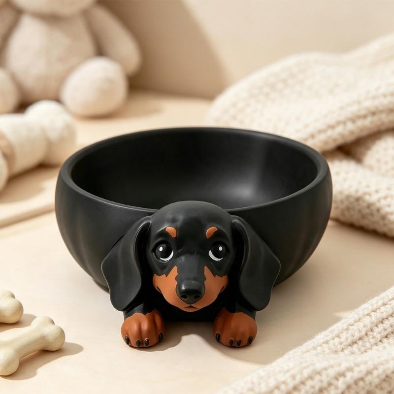 Resin Dachshund Key Tray Dog Catchall Bowl for Desk or Dresser, Black Storage Holder for Jewelry and Small Daily Items for Tabletop Use