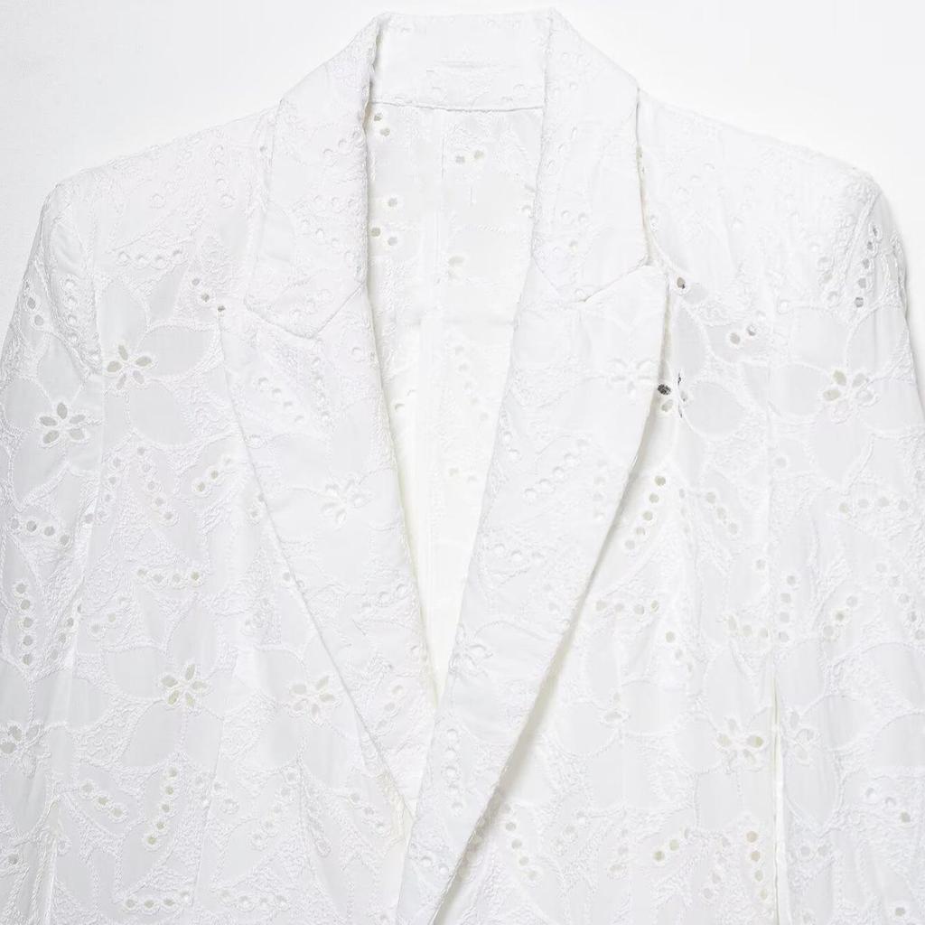 TAOP&ZA Women's Summer Hollow Embroidery Suit: Elegant Fashion Jacket & Casual Shorts