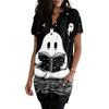 Women V Neck Pullover Dress Short Sleeve Halloween Print Pocket Casual Loose Fit Tunic Dress