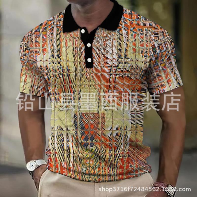 Men 3d Printed Short Sleeve Slim Fit Polo Shirt S