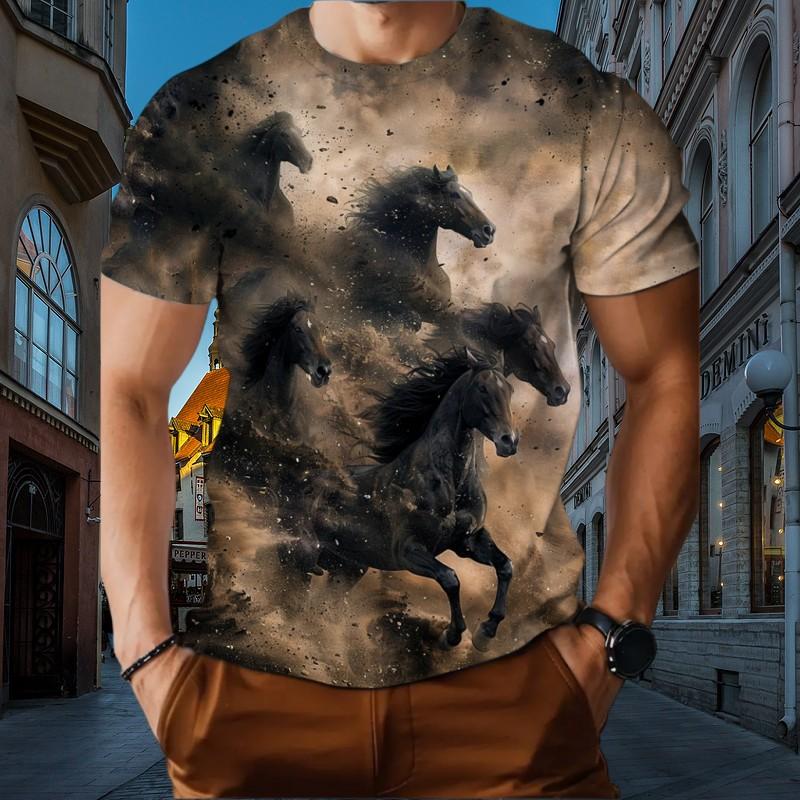 Animal Horse Pattern 3d Hd Printing Summer Men's T-Shirt Short Sleeve Fashion Personality New O Collar Creative Daily Casual Top