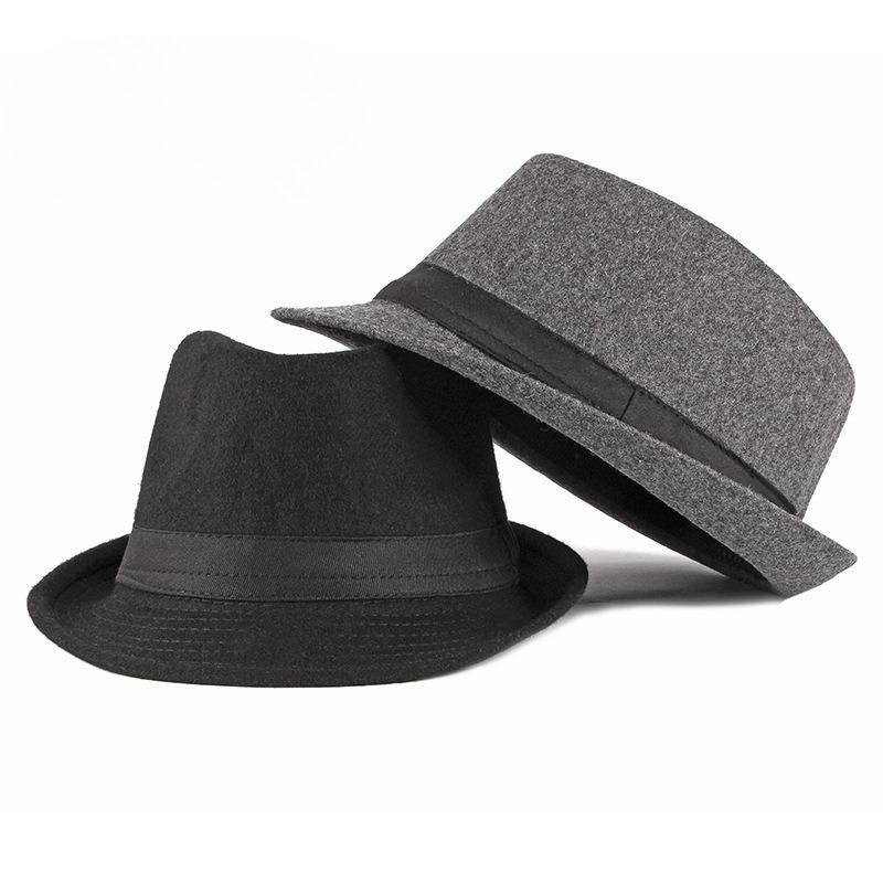 British Style Black Fedora Hat for Women Men Autumn Spring Vintage Woolen Jazz Hat Elegant Casual Trilby Cap Versatile Party Travel Hat