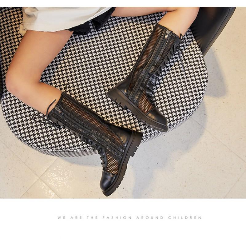 Kids Girls Boys Ankle Boots Openwork Side Zip Flat Booties Casual Rubber Sole