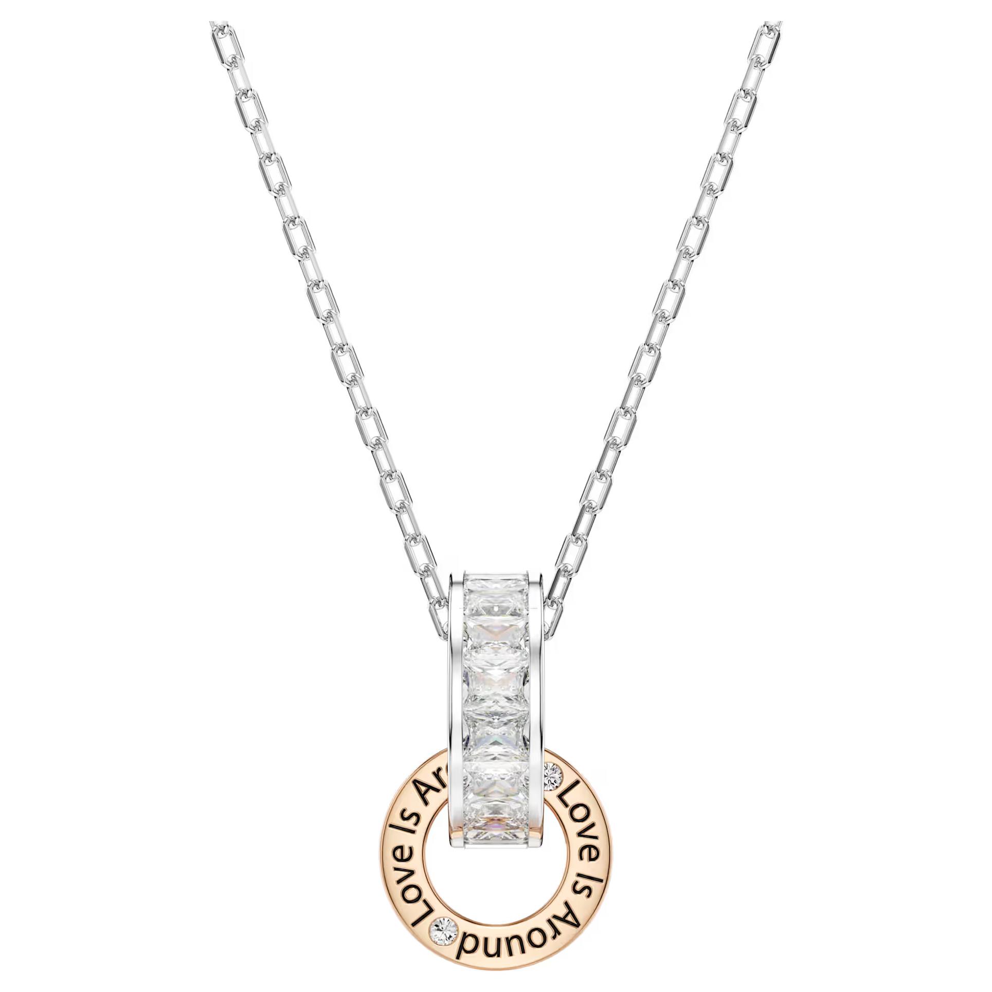 Swarovski Constella Paved Round Ring Interwoven Pendant Necklace With Cubic Zirconia Women necklace Gold Silver 5691179 Box (Random Color)