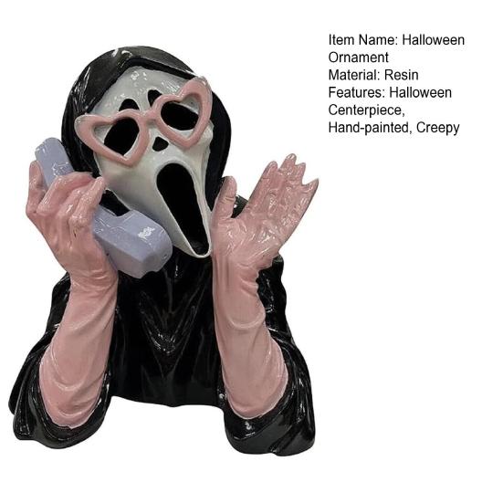 Screaming Ghost Figurine Creepy Phoning Ghost Statue Collectible Halloween Centerpiece for Horror Themed Parties Mantel Shelf Decoration