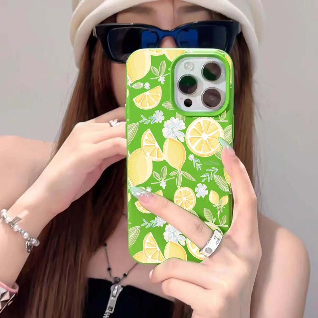 Case For iPhone 16 15 14 13 12 11 Pro Max Yellow Lemon Slice Lichee Pattern pHONE Cover For iPhone 16e XS Max X XR 16 Plus Funda