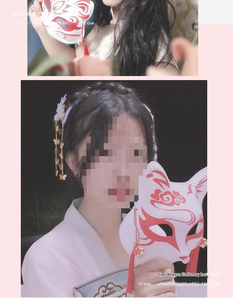 Świecąca Półtwarzowa Maska Lisa: Starożytny japoński styl anime dla kobiet i dzieci - Idealna dekoracja na Halloween