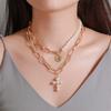2 Layer Faux Pearl Necklace Round Figure Pendant Thick Chain Choker Jewelry Gift for Girls Women