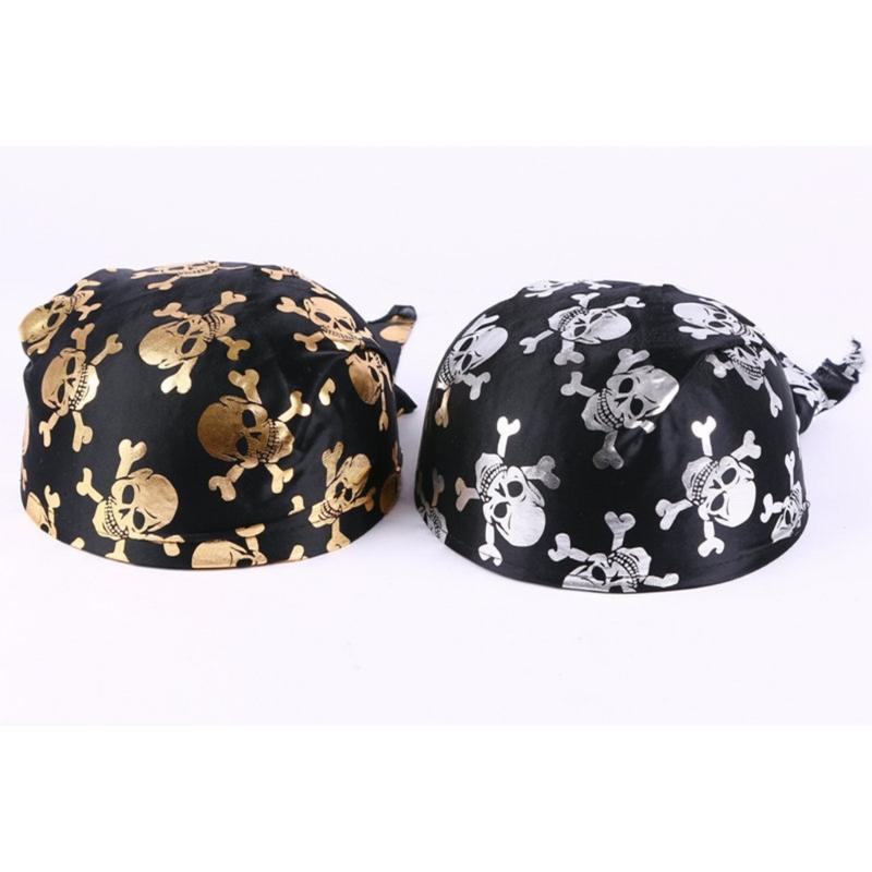Hot Girls Skull Print Bandana Pirate Kerchief with Lovely Skull Print Turban Halloween Head Wrap Lovely Hair Kerchief