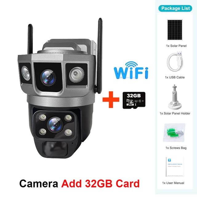 6K 12MP WiFi Solar Camera Dual Lens Outdoor Waterproof Wireless CCTV Video Battery Monitor PIR Motion Detection Security IP Cam
