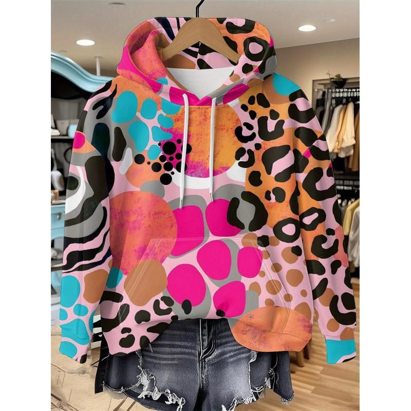 Womens Oversized Hooded Long Sleeve Sweatshirt With Floral Plaid Print Comfortable Breathable Casual Top