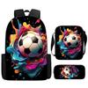 Set Zaino Stampa Calcio per Bambini Scuola Elementare 3 Pezzi Borsa a Spalla Astuccio Borsa a Tracolla