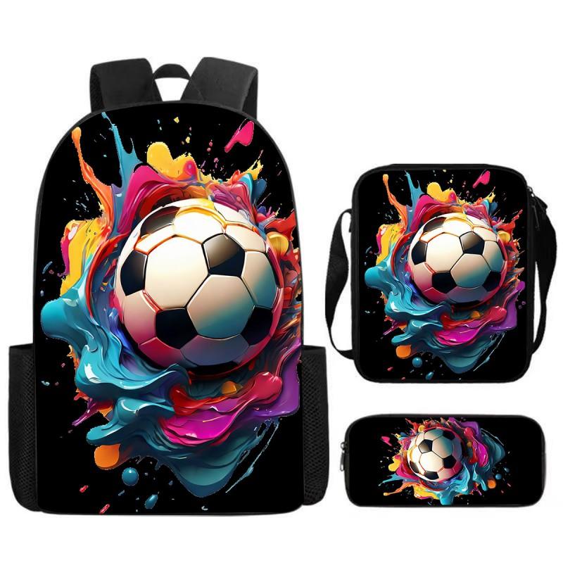 Set Zaino Stampa Calcio per Bambini Scuola Elementare 3 Pezzi Borsa a Spalla Astuccio Borsa a Tracolla