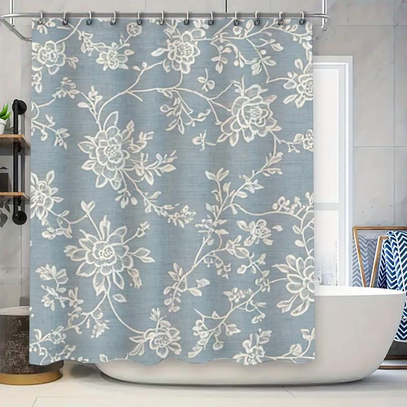 

Stylish Floral Waterproof Shower Curtain For Bathroom Decor Blue And White Fabric Shower Curtains With Ring Holders Set W60H190(CM)-1 Pcs