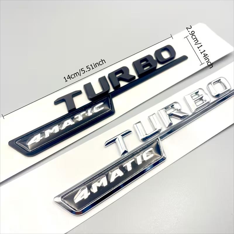 2Pcs 3D ABS Letters TURBO 4MATIC Plus Logo Car Fender Side Sticker Emblem Badge For C117 W117 GLE53 GLA45 A45 A35 CLA35 CLA45