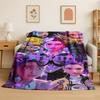 Kpop Dämonenjäger Rumi Mira Zoey Zeichentrickgruppe Flanelldecke Weiche Warme Überwurfdecke für Schlafzimmer Wohnzimmer Bett Reise Geschenk