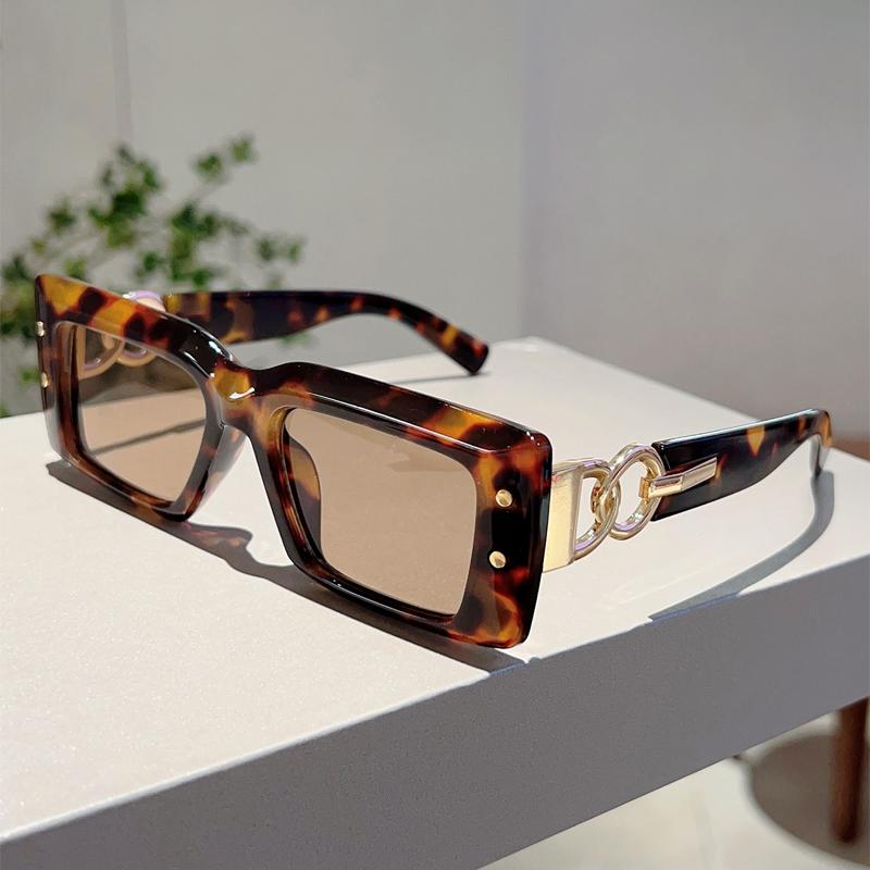 Vintage Rectangle Black Shades Women Trendy Retro Punk Decor Sunglasses Stylish Leopard Vacation Beach Sun Glasses