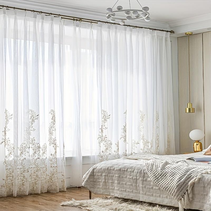 2pcs Modern High-end Floral Embroidered Sheer Curtains for Living Room, Bedroom and Balcony