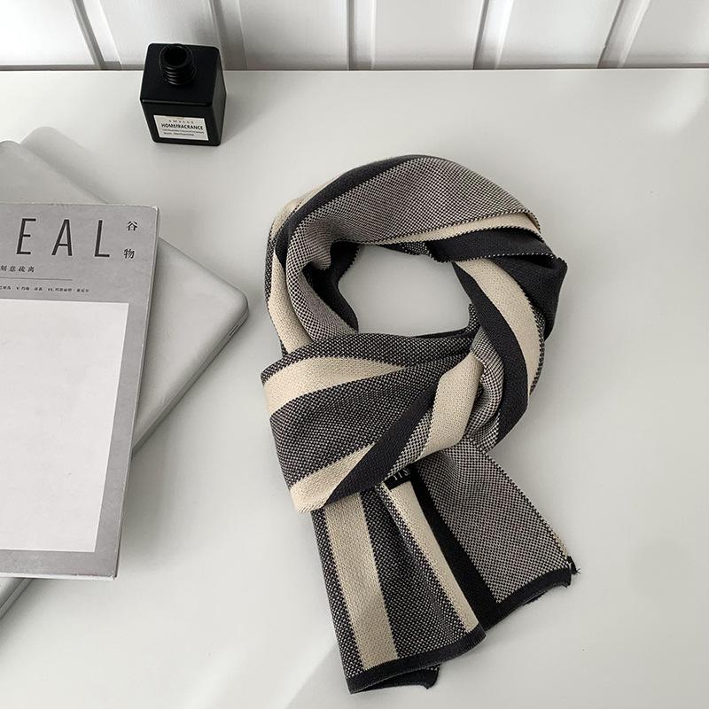 Men's Scarf Autumn and Winter New Versatile Student Plaid Scarf Neck Protection Scarf Thermal Shawl