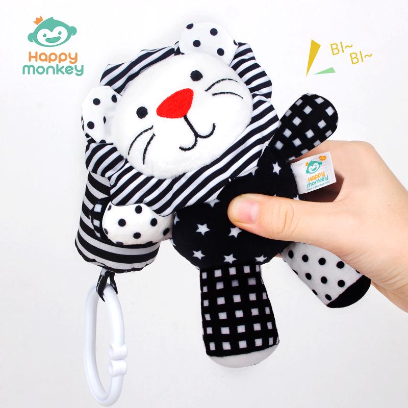 Happy Monkey Baby Crib Rattle: Black & White Cartoon Animal Wind Chime for Early Education