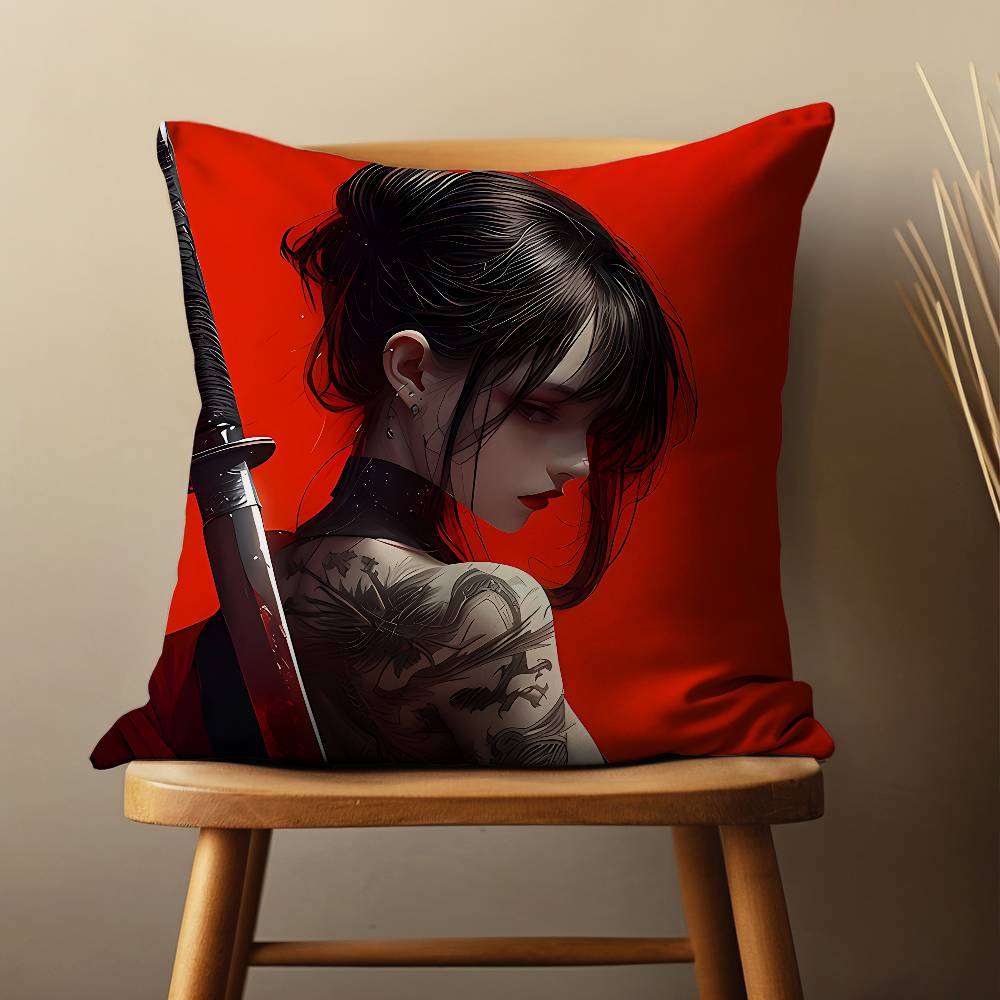 Cool Art Warrior Woman Throw Pillow Case For 45*45cm,55*55cm,30*30cm,Car Pillowcase Home Bedchamber Decor Gift