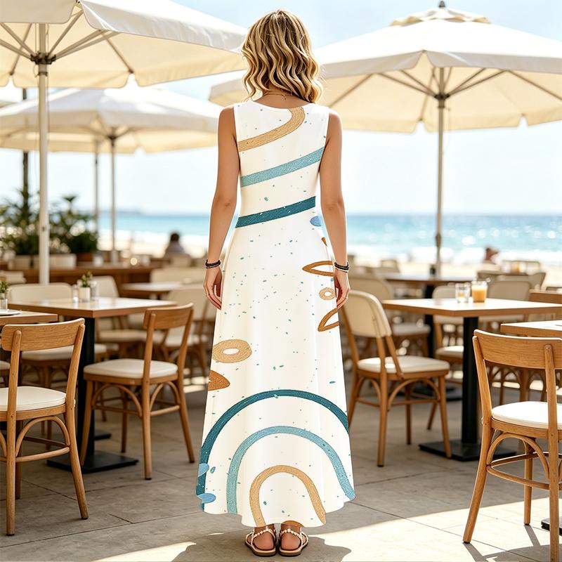Women's Striped Sleeveless Maxi Dress Summer Beach Vacation Tank Dress,Comfortable Soft Fabric,Versatile for Daily Wear,Commute,Outdoor Seaside Travel