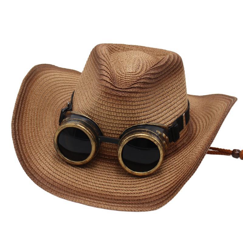 Western Cowboy Straw Hat Glasses Decorative Visor Ethnic Style Jazz Hat Prairie Knight Hat