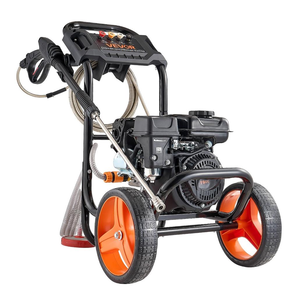 Idropulitrice a Benzina 2900 PSI e Max 7 L/min, Pompa in Alluminio Aggiornata con Pistola a Spruzzo e Lancia, Set da 4 Ugelli, Idropulitrice a Basso Profilo per Auto, Recinzioni,