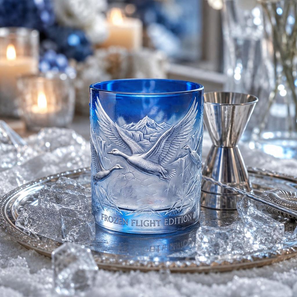 Anniversary Edition Glass Tumbler with Embossed Wildlife Design and Mountain Landscape for Collectors and Everyday Use