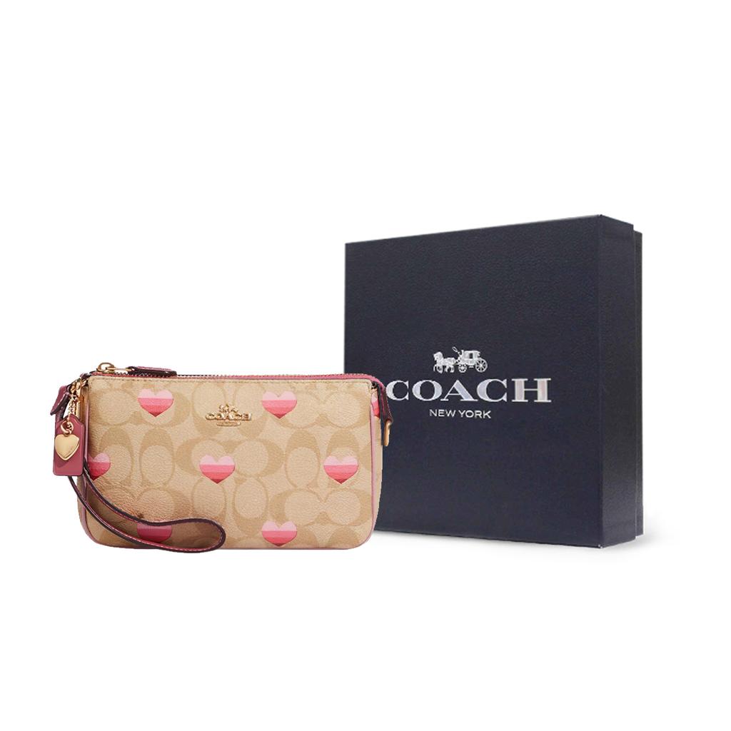 New COACH Nolita Artificial Leather Pochette, Shoulder Bag, Clutch, Wrist Bag Small Size Women's Brown & Pink CA796-IMOT4