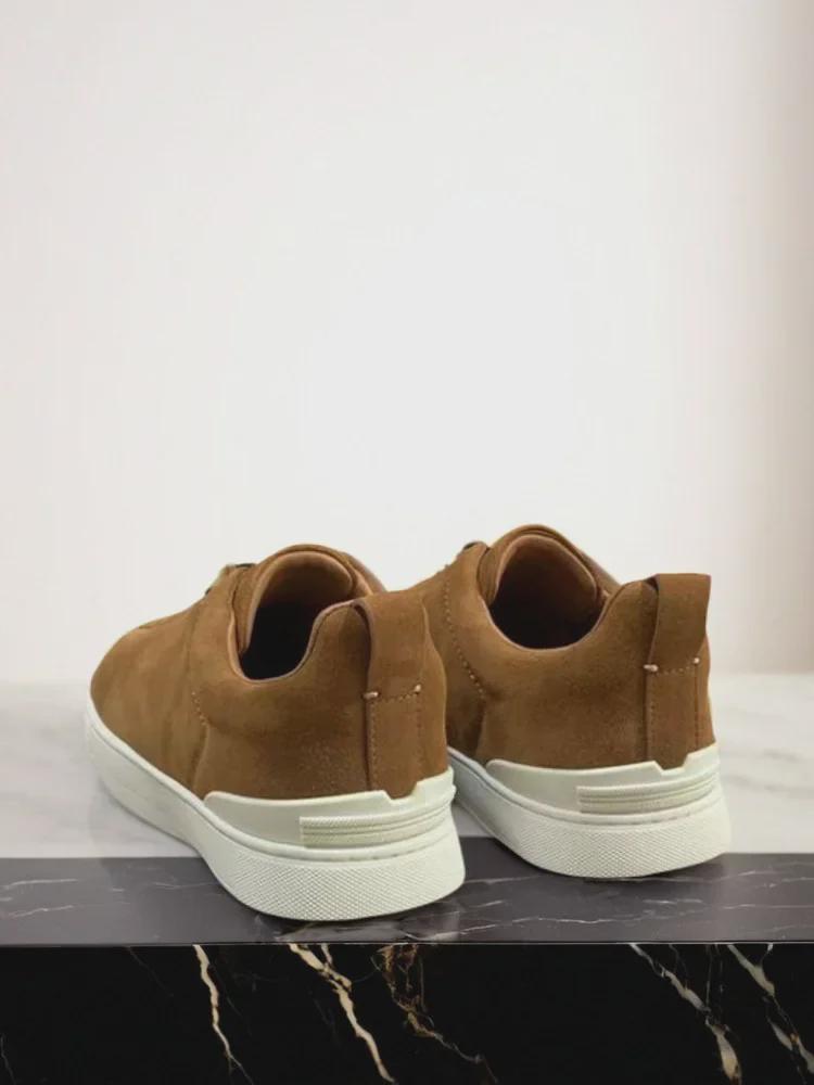 New Men's Black Leather Slip-On Summer Sneakers with Round Toe and Breathable, Lightweight Design.