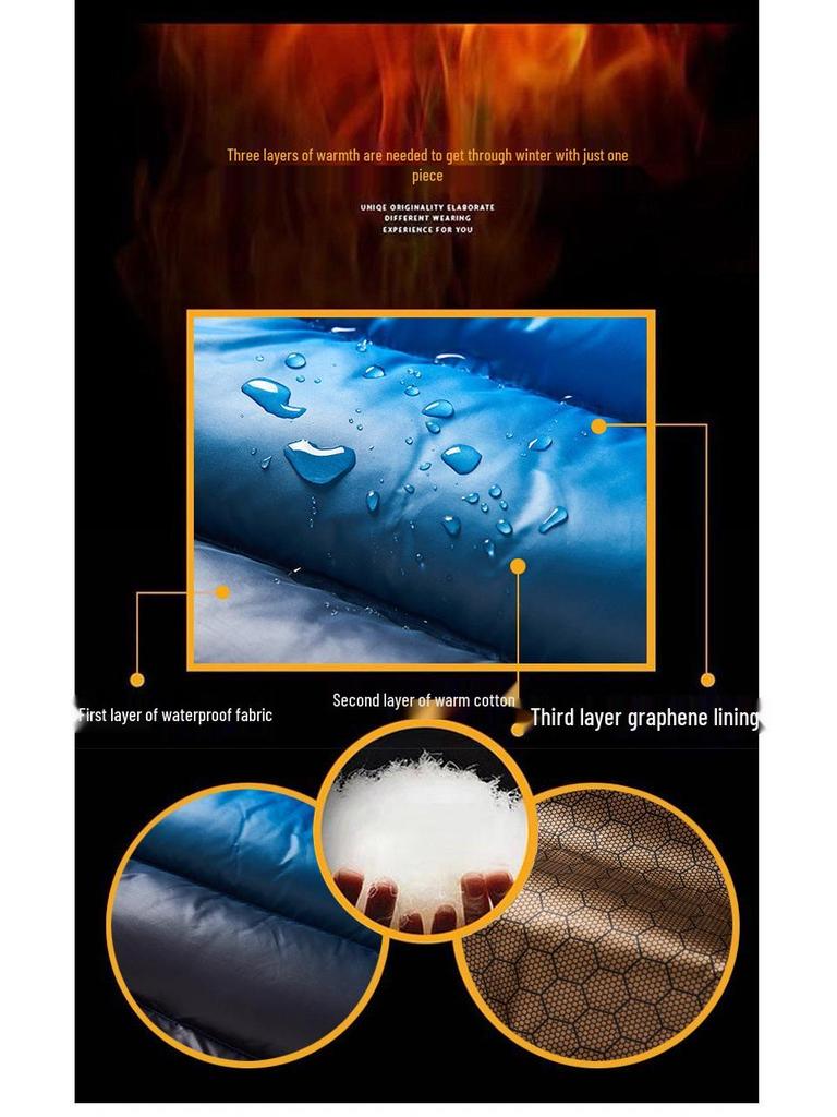 Zimní péřová bunda s kapucí pro chlapce s grafenovým ohřevem – Silný, teplý bavlněný kabát pro starší děti