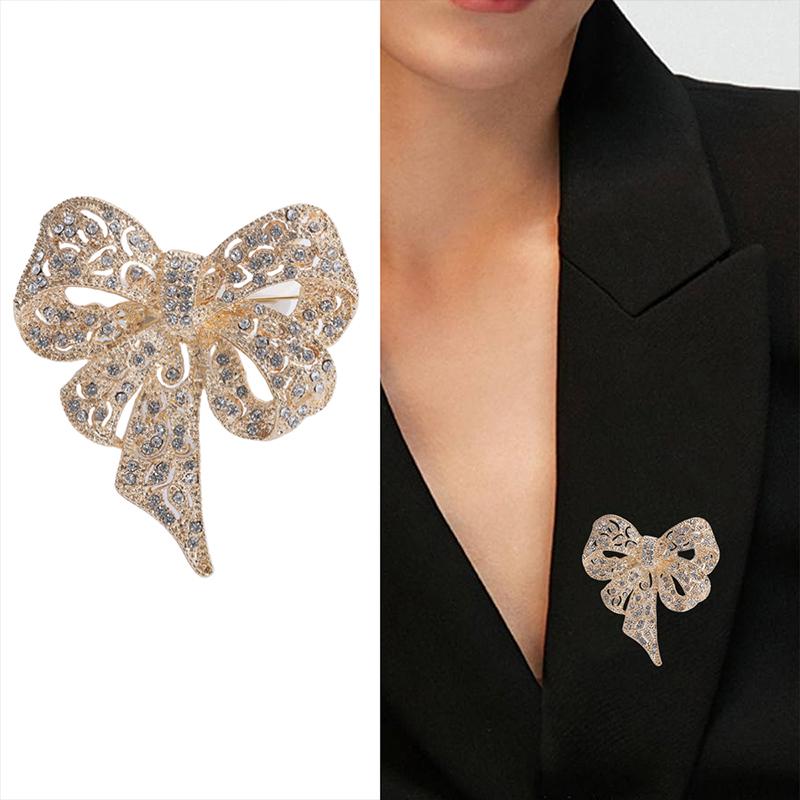 Stylish And Elegant Trendy Bow-Adorned Luxury Alloy -Encrusted Brooch