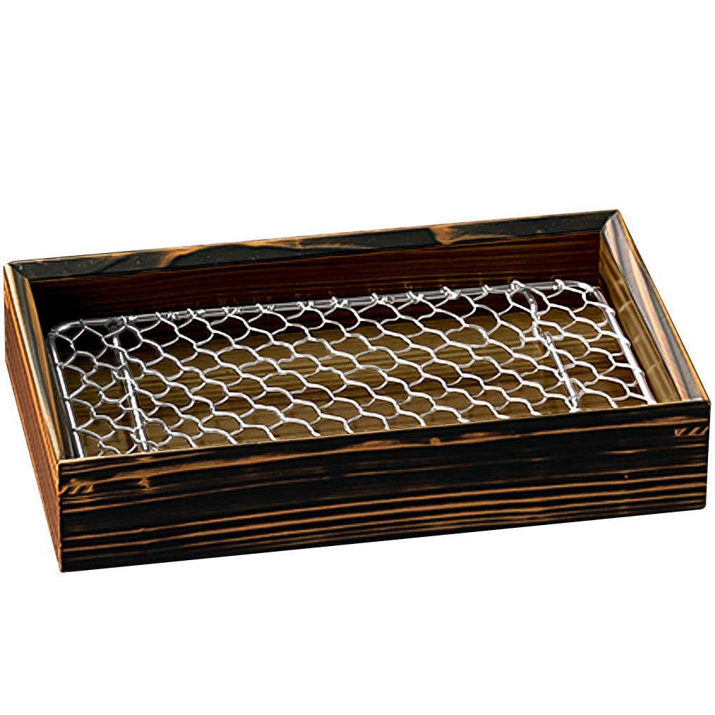 

Yamako Charred Cedar Tempura Serving Plate with Stainless Steel Dish, Charred Cedar Interior, 18272