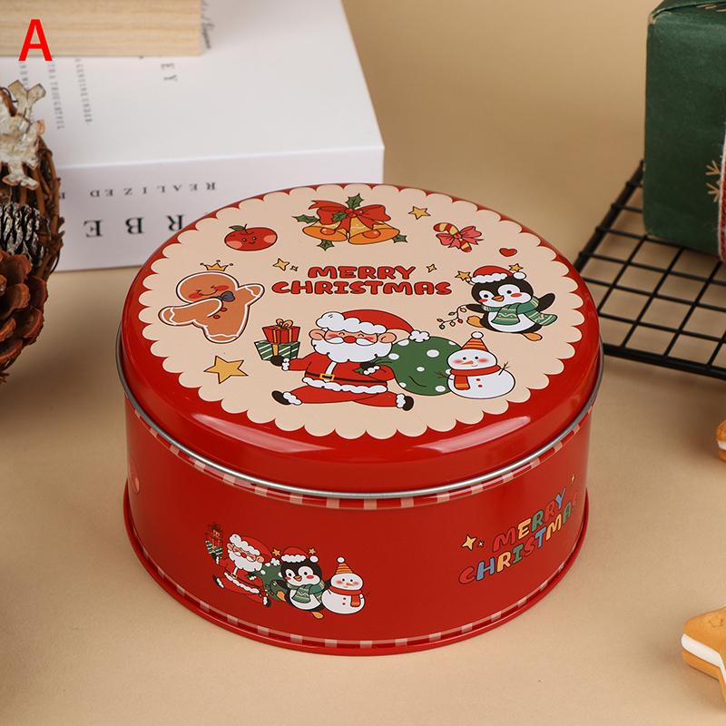 Round Christmas Tinplate Candy Box Metal Santa Claus Biscuit Packaging Can Empty Gift Packaging Box Sugar Packing Box
