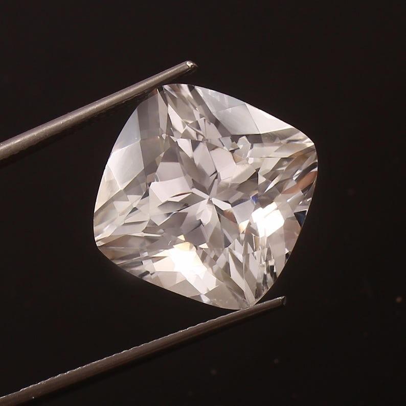 AAA Flawless 15x15mm Heated Ceylon White Sapphire Cushion Cut Loose Gemstone