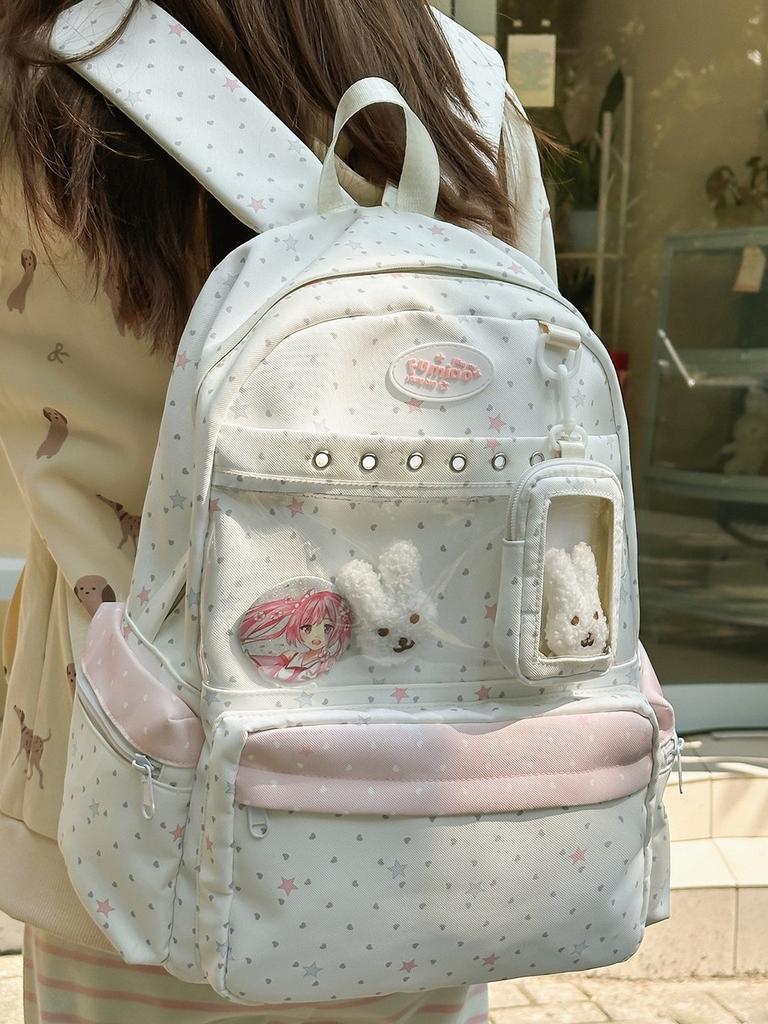 Anime Girl Double Shoulder Backpack For School With Nylon Material And Dot Pattern